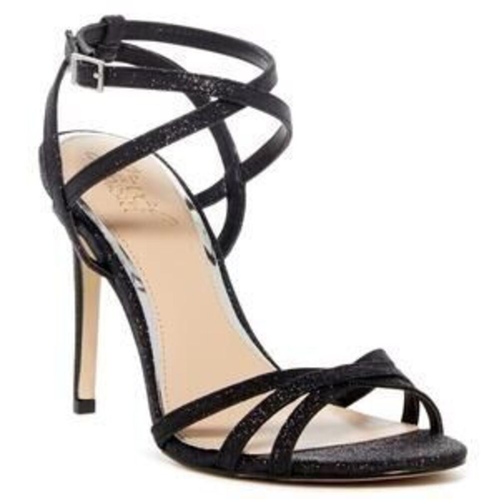 Badgley Mischka Open Toe Black Metallic Stiletto Party Strappy 4.5” Heel Size 10